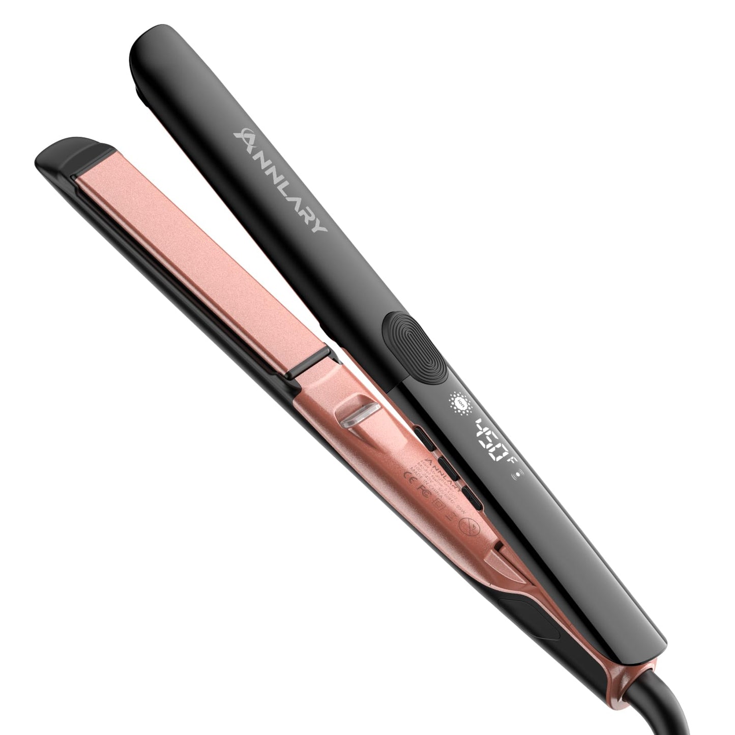 Annlary Hair Straightener 1 Inch Flat Iron and Curler 2 in 1 Titanium Ceramic Ionic Dual Voltage Straightener with Heat-Resistant Silicone, for Less Beauty and Personal Care ANNLARY
