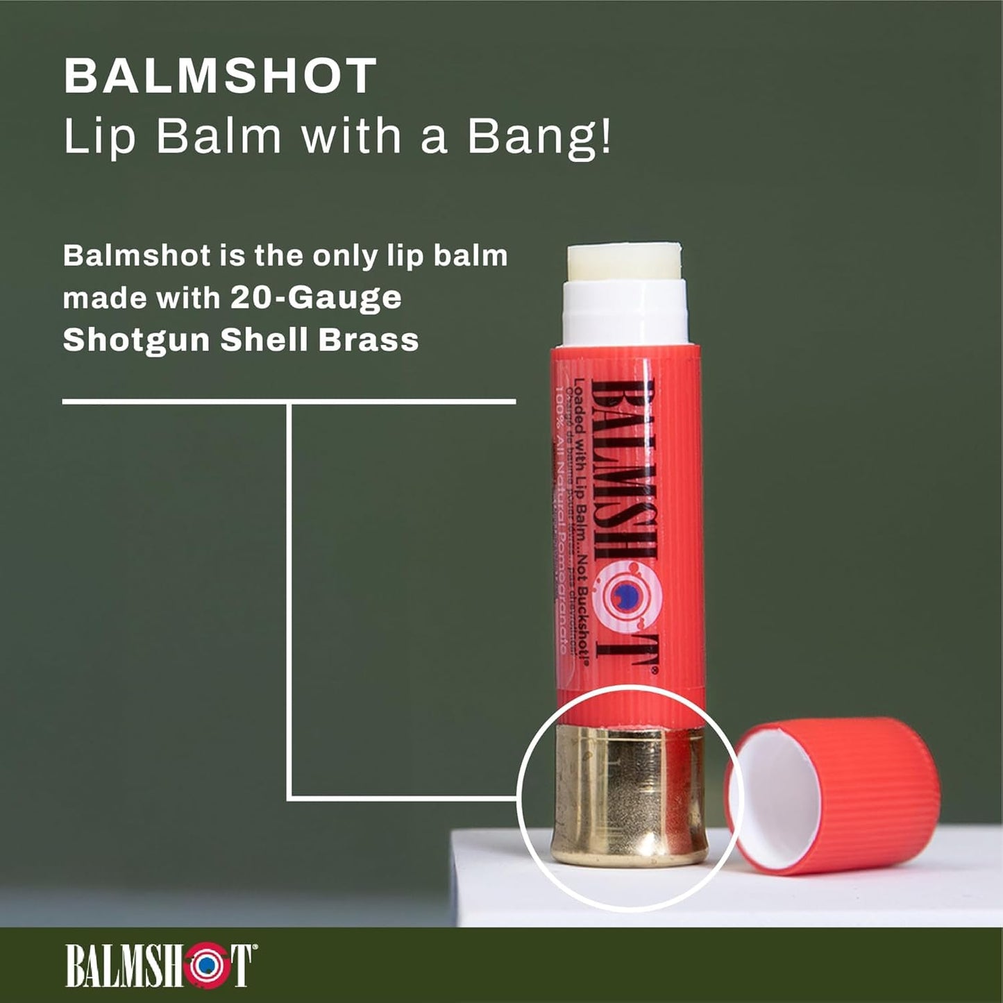 BALMSHOT Lip Balm 4-Pack - Fruit Combo Variety Pack - (2) Pomegranate & (2) Raspberry - SPF 15 Beeswax Formula - 20-Gauge Brass Shotgun Shell Tube Beauty & Personal Care Balmshot