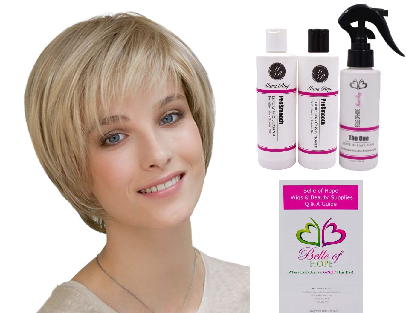 IDEAL Human Hair Top Piece by Ellen Wille, 5PC Bundle: Top Piece, 4oz Mara Ray ProSmooth Shampoo, Conditioner, The One Leave In Hair Mask, and 19 Page Beauty & Personal Care Belle of Hope Mara Ray