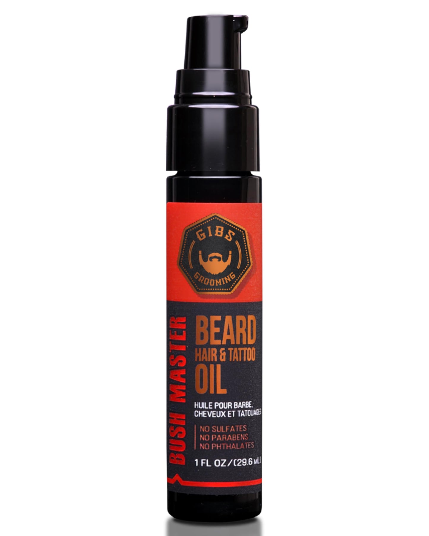 GIBS Grooming - Bush Master Beard, Hair & Tattoo Oil (1 fl oz) - Softens, Strengthens, Protects - Skin Moisturizer - Vitamin C - UV Shield - Travel Beauty and Personal Care GIBS