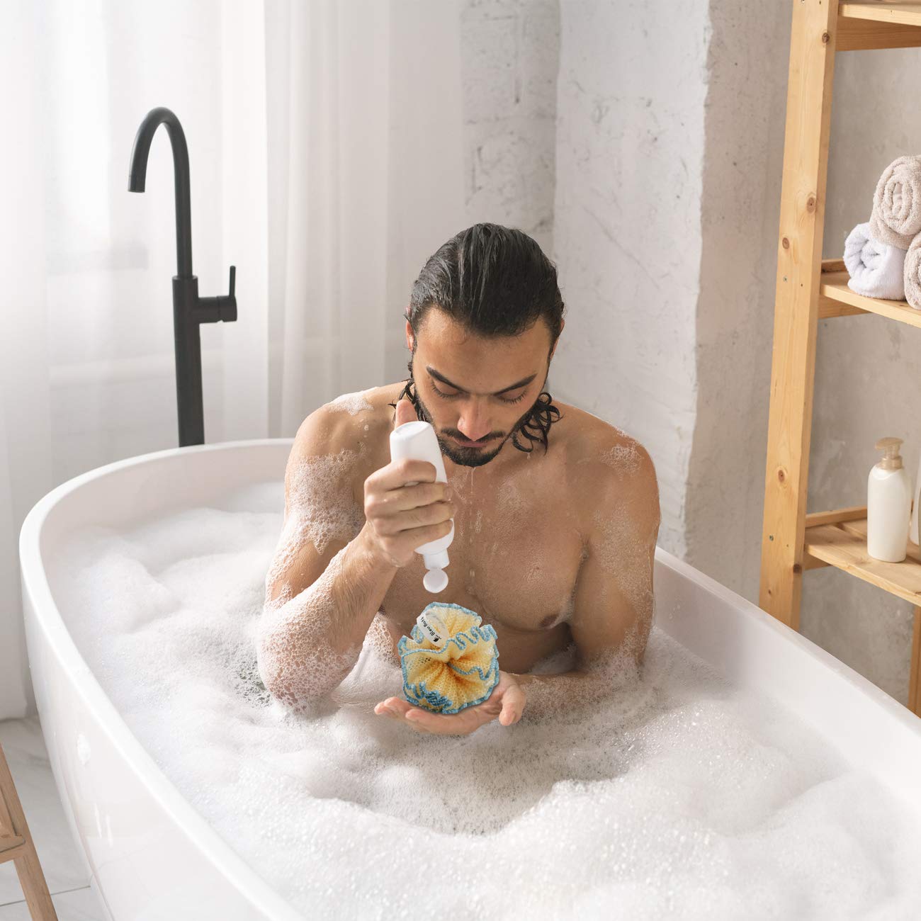 Bleu Bath (4 Pack) Exfoliating Body Scrubber Puff Deep Cleaning Sturdy Bath Loofah Mesh Sponge in Rough with Rich Bubbles for Men and Women Beauty and Personal Care Bleu Bath