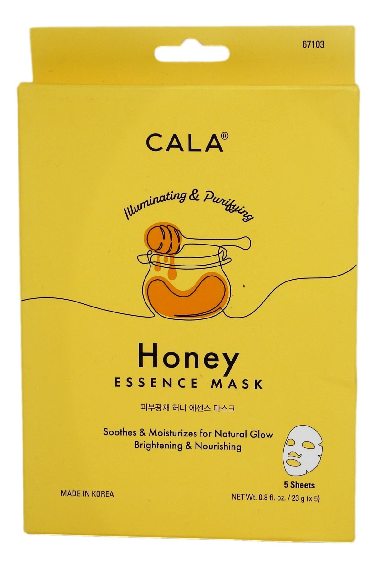 Cala Honey Essence Facial Sheet Masks, 5 Pack - Illuminating Vitamin B3 (Niacinamide) Face Masks, Ultra-Thin 5-Min No-Rinse Hydrating Sheets for Dry Beauty & Personal Care Cala