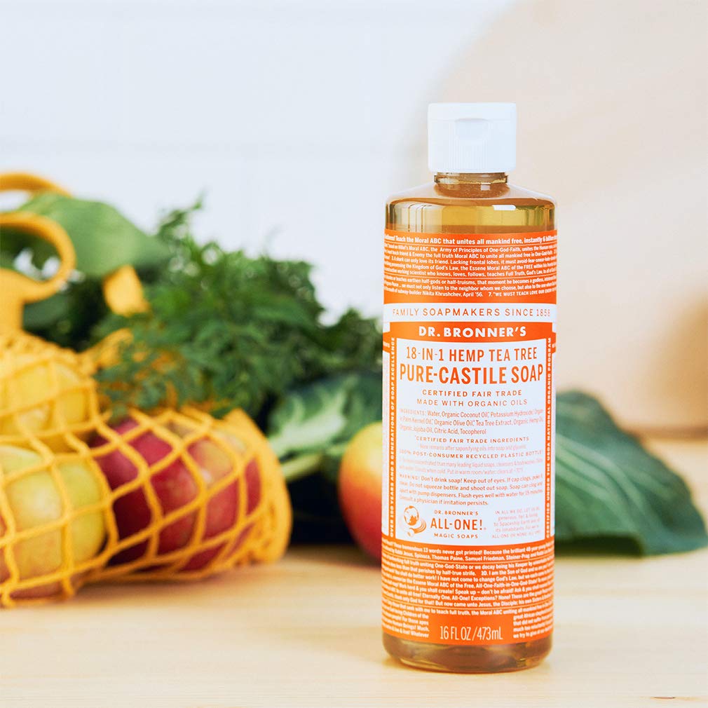 Dr. Bronner’s - Pure-Castile Liquid Soap (Tea Tree, 16 ounce) - Made with Organic Oils, 18-in-1 Uses: Acne-Prone Skin, Dandruff, Laundry, Pets Beauty & Personal Care Dr. Bronner's