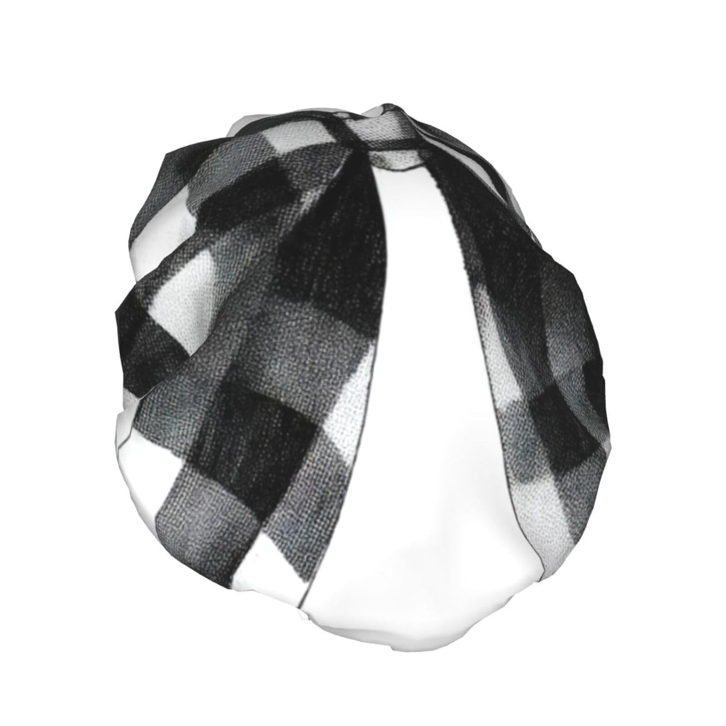 Watercolor Black And White Checkered Bow Prints Shower Cap Double Layer Lined Waterproof Bathing Shower Hat Beauty and Personal Care Hayyett