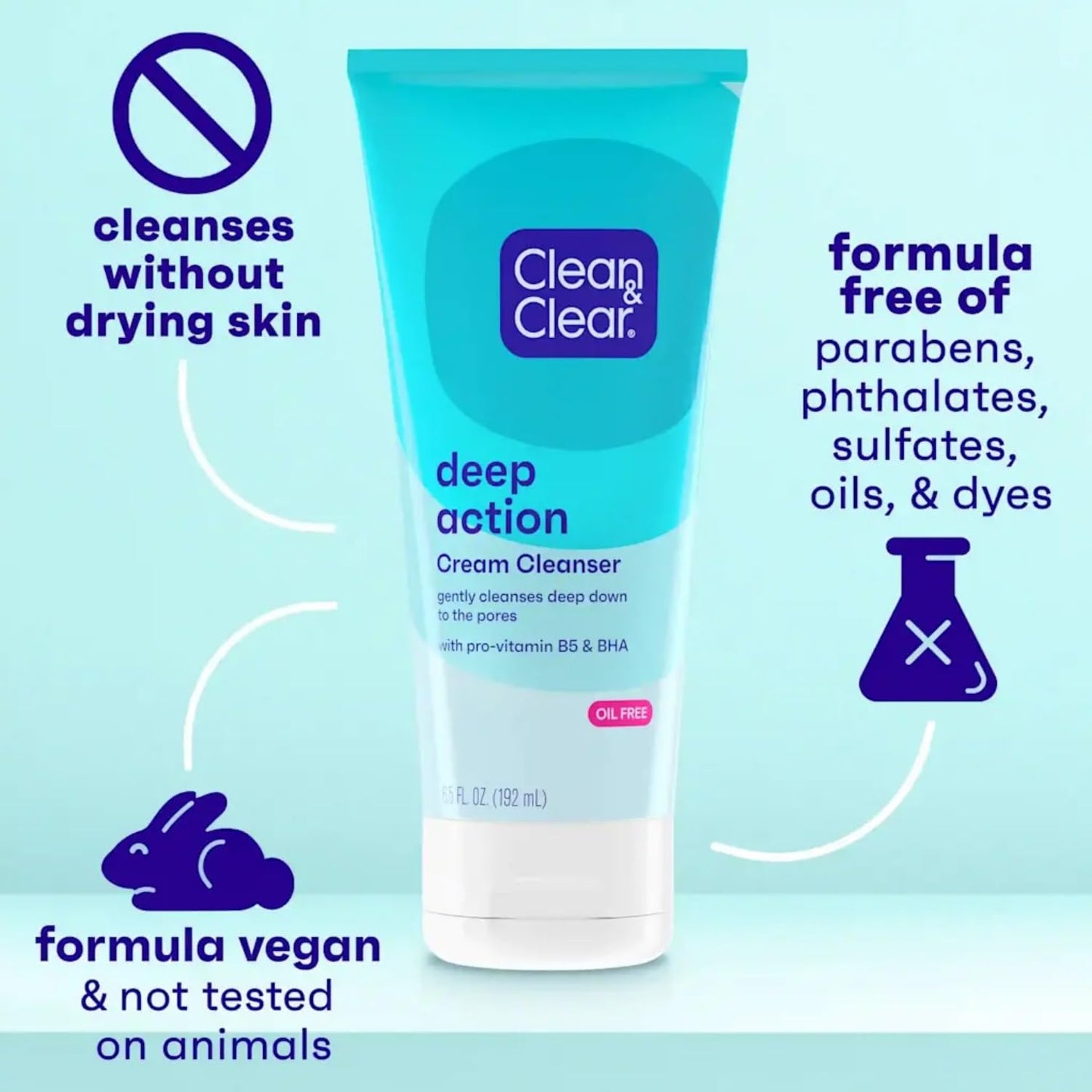 Clean & Clear Oil-Free Deep Action Cream Facial Cleanser with Salicylic Acid Acne Medication, Cooling Face Wash for Deep Pore Cleansing of Acne-Prone Beauty & Personal Care Clean & Clear