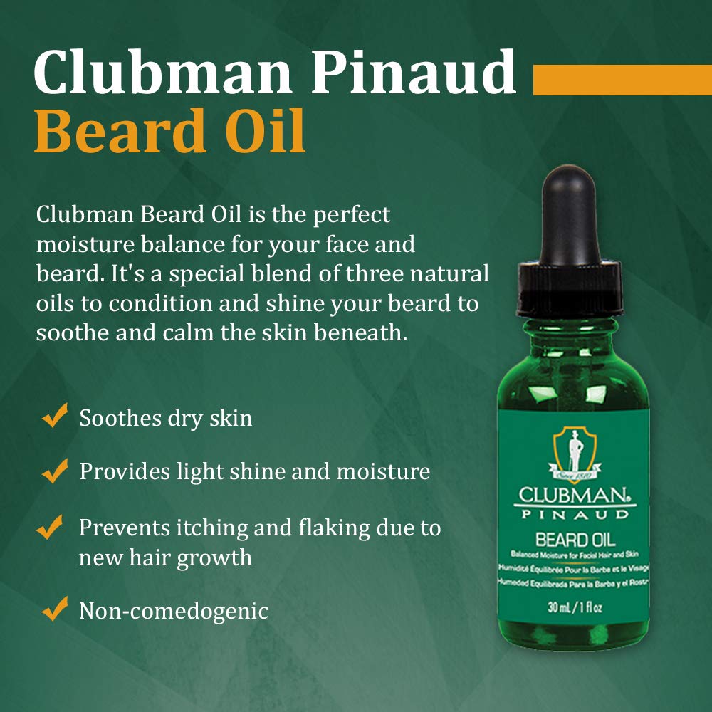 Clubman Pinaud Beard Oil for Men - Balanced Moisture for Facial Hair & Skin, Softens & Nourishes Beard, 1 oz Beauty & Personal Care Clubman