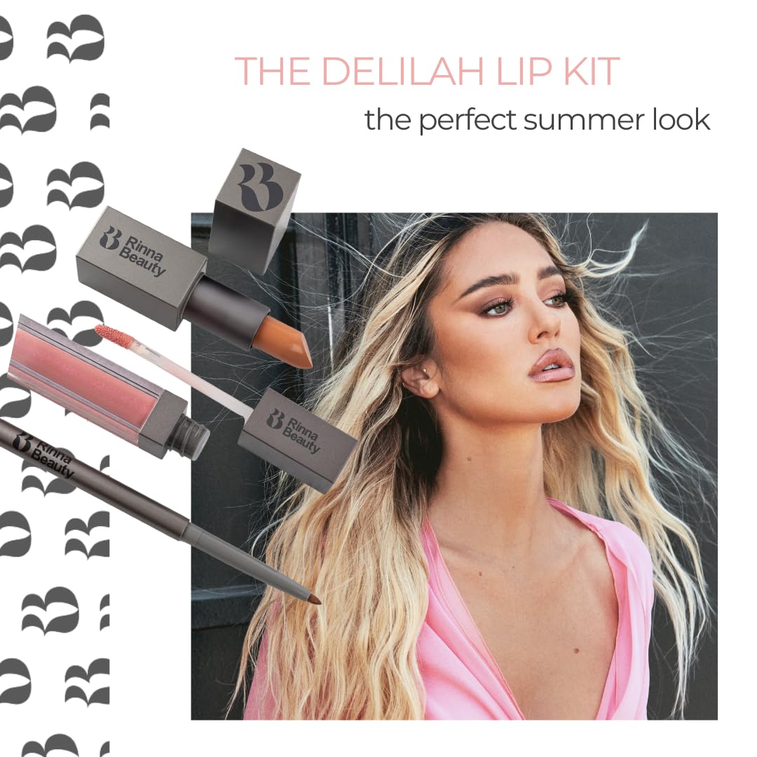 Rinna Beauty Icon Lip Kit - Delilah - All-in-One Lip Kit Includes Lipstick, Lip Gloss, Lip Liner - PINK NUDE look - Anti-Aging, Moisturizing, Beauty & Personal Care Rinna Beauty