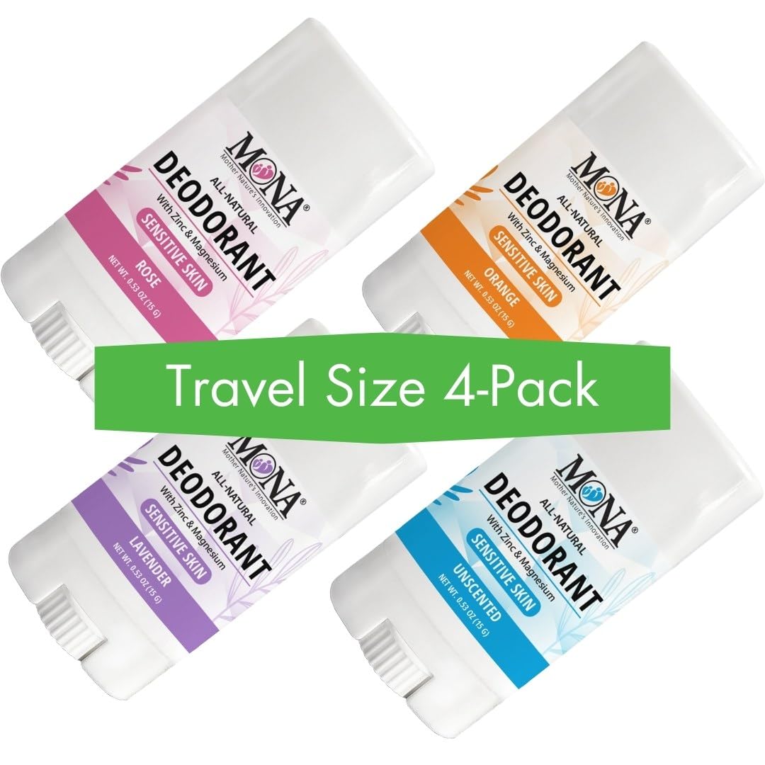 MONA Brands Natural Mini Deodorant for Women & Men, Travel Size 4-Pack, Aluminum & Baking Soda Free, Gentle for Sensitive Skin, Vegan Deodorant Beauty and Personal Care MONA