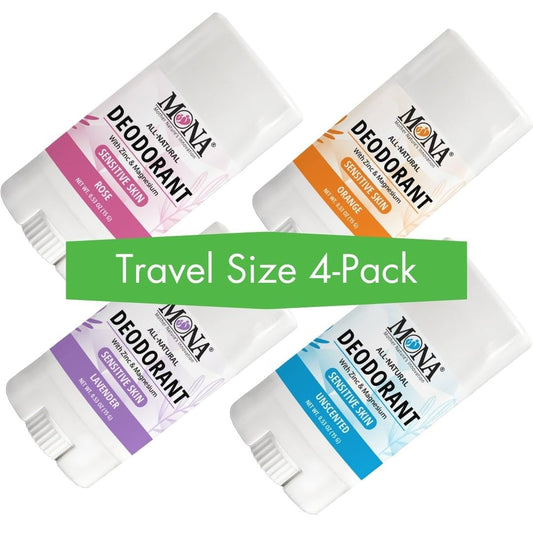 MONA Brands Natural Mini Deodorant for Women & Men, Travel Size 4-Pack, Aluminum & Baking Soda Free, Gentle for Sensitive Skin, Vegan Deodorant Beauty and Personal Care MONA