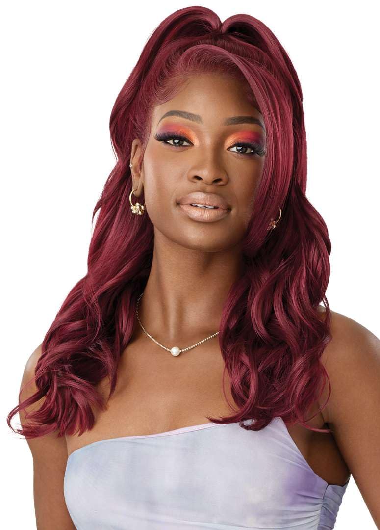 Outre Airtied 100% Fully Hand-Tied Wig - Human Hair Blend - Natural Wave 20" (DR COPPER BROWN)