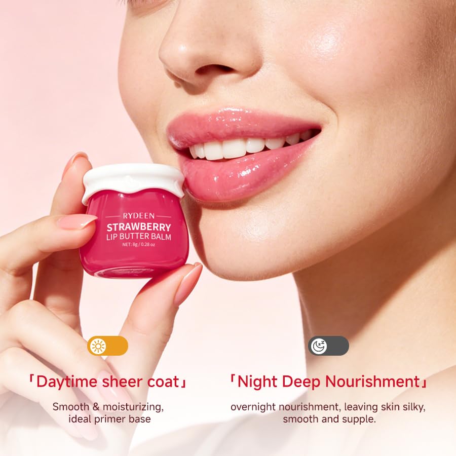 RYDEEN Strawberry Lip Butter Balm, Glossy Finish, Moisturizing Balm, Locks in Moisture, 0.28 oz Beauty and Personal Care RYDEEN
