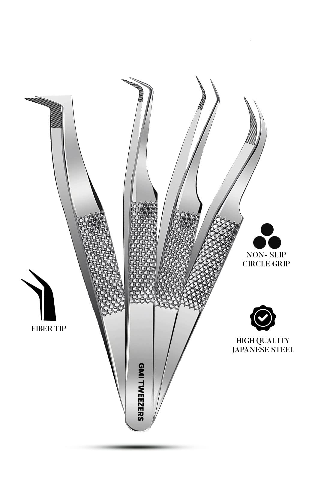GMI Lash Tweezers - Pack of 4 Stainless Steel Fiber Tip Eyelash Extension Tweezers Beauty & Personal Care GMI TWEEZERS