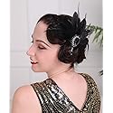 Aimimier 1920s Flapper Feather Hair Clip Black Roaring 20s Headpiece Costume Masquerade Hair Jewelry for Women and Girls (Style 1) Beauty & Personal Care Aimimier