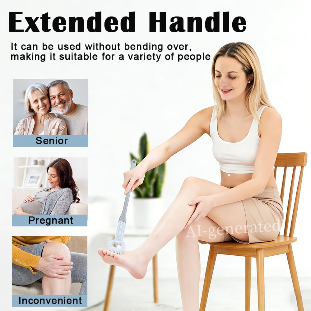 Hahaluk 2 Pack Foot Brush in Shower, Extended Handle Foot Scrubber, Soft Rubber for Cleaning Dead Skin, Dense Foam Toe Cleaning with Hanging Beauty and Personal Care HAHALUK