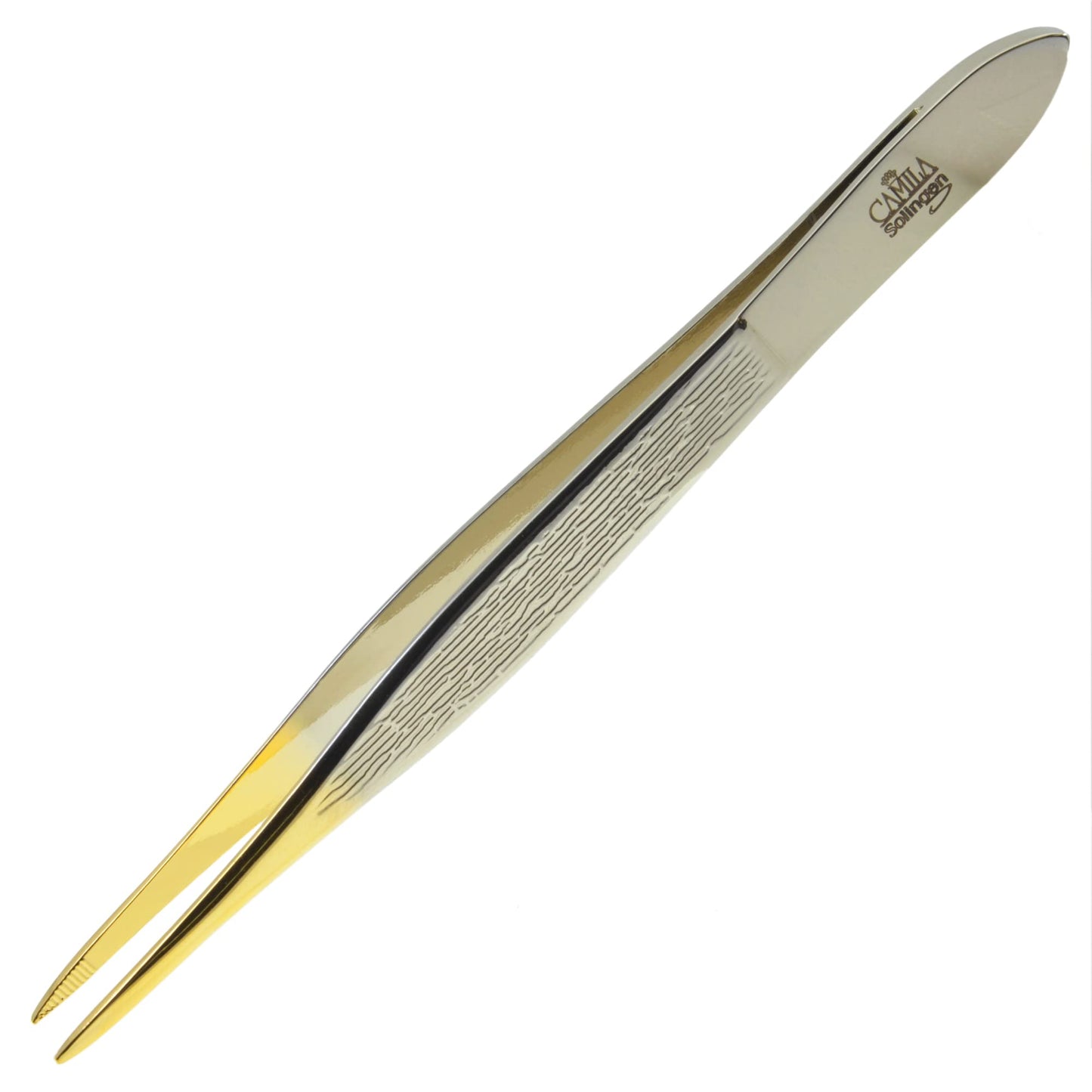 Camila Solingen CS32 3 1/2" Gold Tipped, Surgical Grade, German Carbon Steel Tweezers (Pointed) - Flawless Eyebrow and Facial Hair Shaping and Removal Beauty and Personal Care Camila Solingen