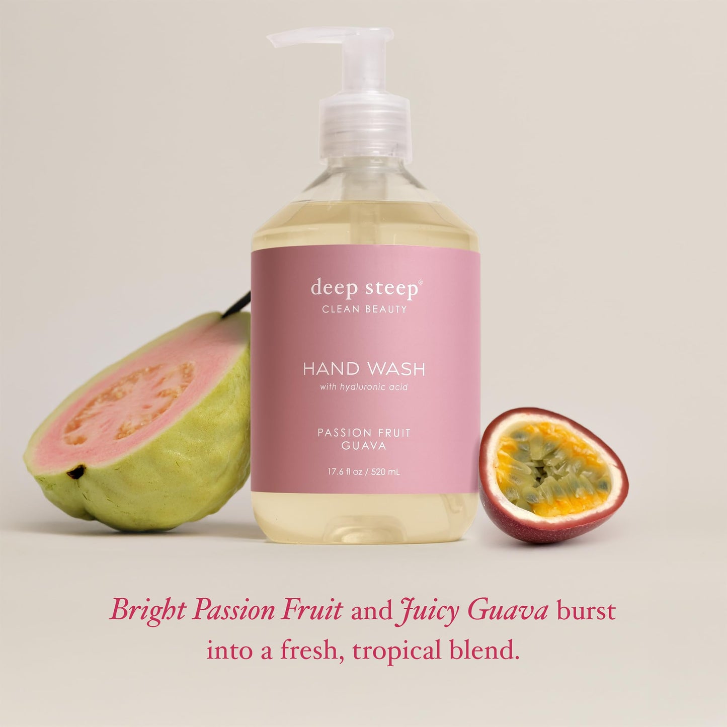 Deep Steep Liquid Hand Wash, Passion Fruit Guava, 17.6 oz - Moisturizing Cleanser with Olive Oil, Aloe Vera, Glycerin & Hyaluronic Acid - Vegan, Clean Beauty & Personal Care Deep Steep
