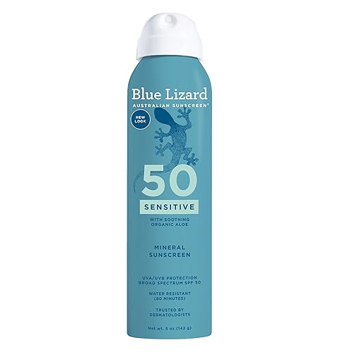 Blue Lizard Sensitive Mineral SPF 50 Spray, Dermatologist-Recommended Brand, Broad-Spectrum UVA/UVB Protection, Water-Resistant, Zinc Oxide Formula, 5 Beauty & Personal Care BLUE LIZARD