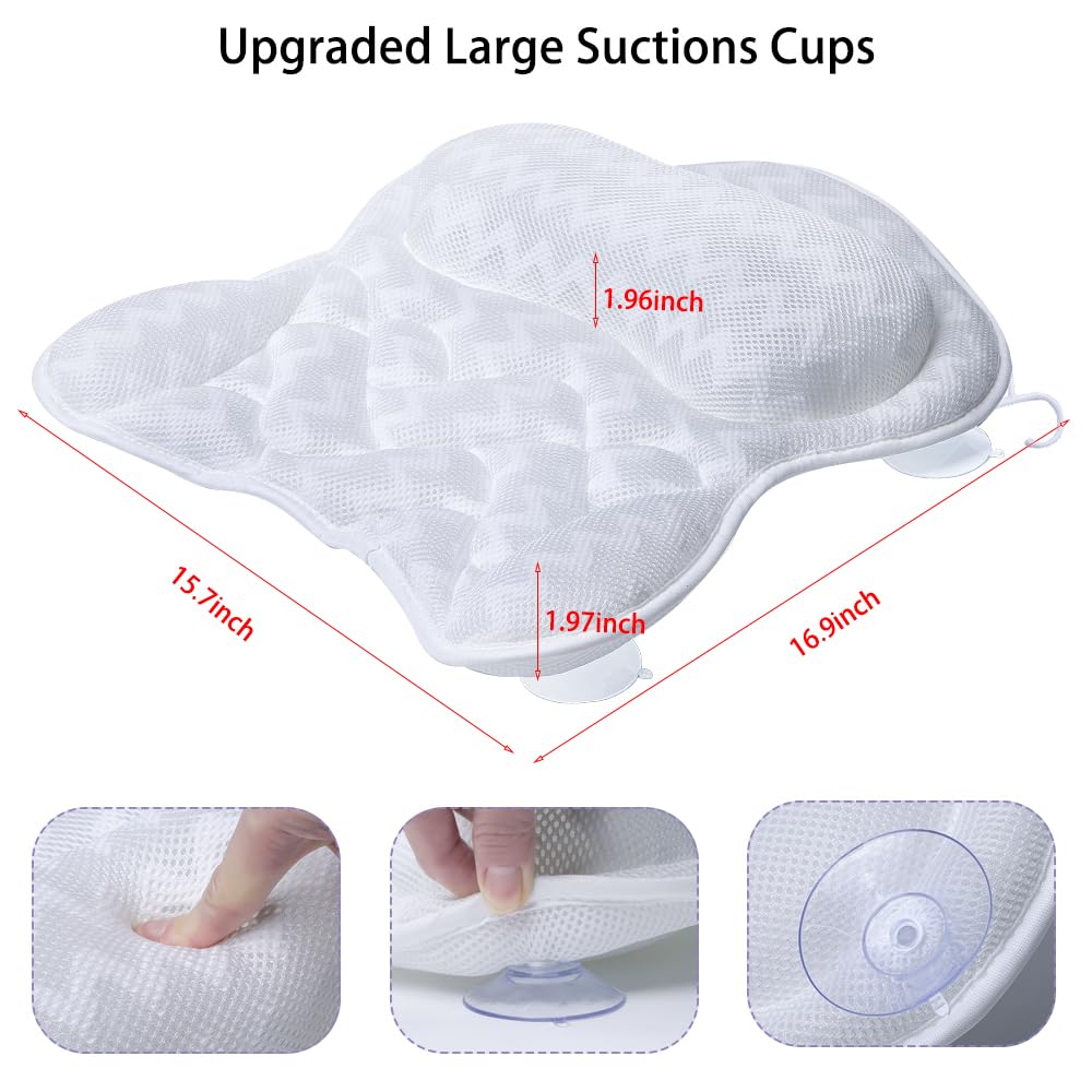 Bath Pillow, Tub Pillow for Bathtub Support Neck,Head and Back with Strong Non-Slip Suction Cups and Comfortabl 3D AirMesh Bath Pillow for Men Beauty and Personal Care Fitheaven