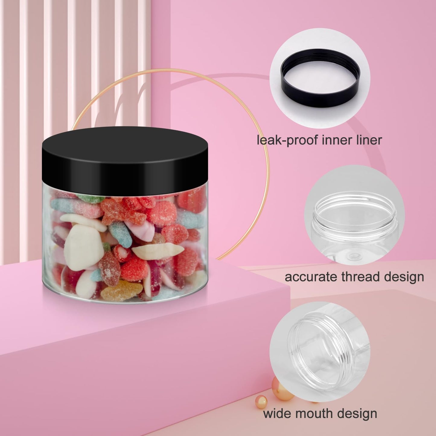 Loretoy 36 Pack 6 OZ Household Plastic Jars with Lids, BPA Free, Reusable, Refillable Transparent Cosmetic Containers for Bath Salts, Cosmetics Beauty and Personal Care Loretoy