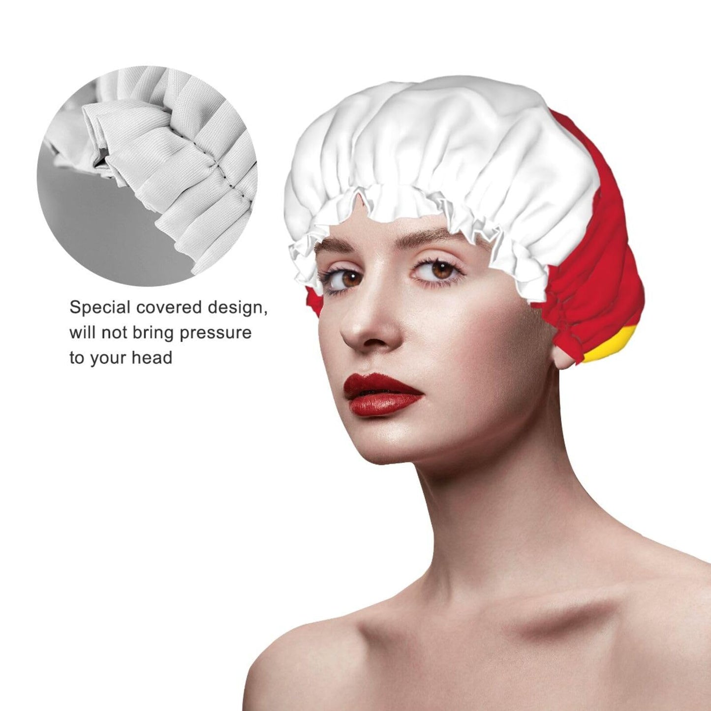 North Ossetia Flag Prints Shower Cap Double Layer Lined Waterproof Bathing Shower Hat Beauty and Personal Care Hayyett