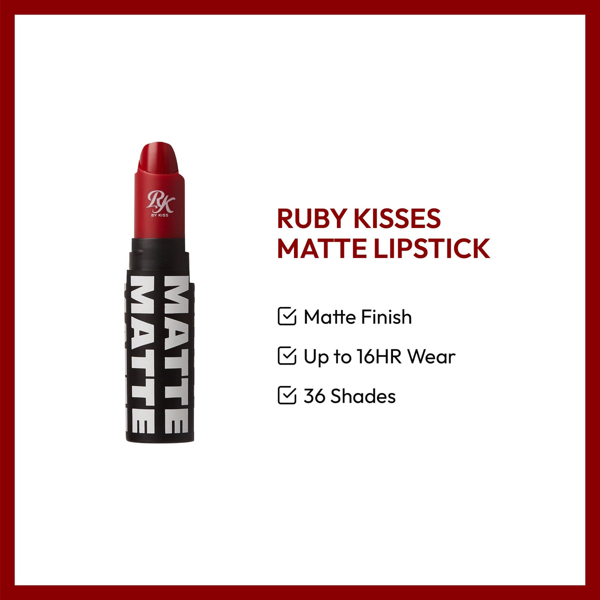 Kiss Ruby Kisses Matte Lipstick Kiss Red,1 Count Beauty & Personal Care Ruby Kisses