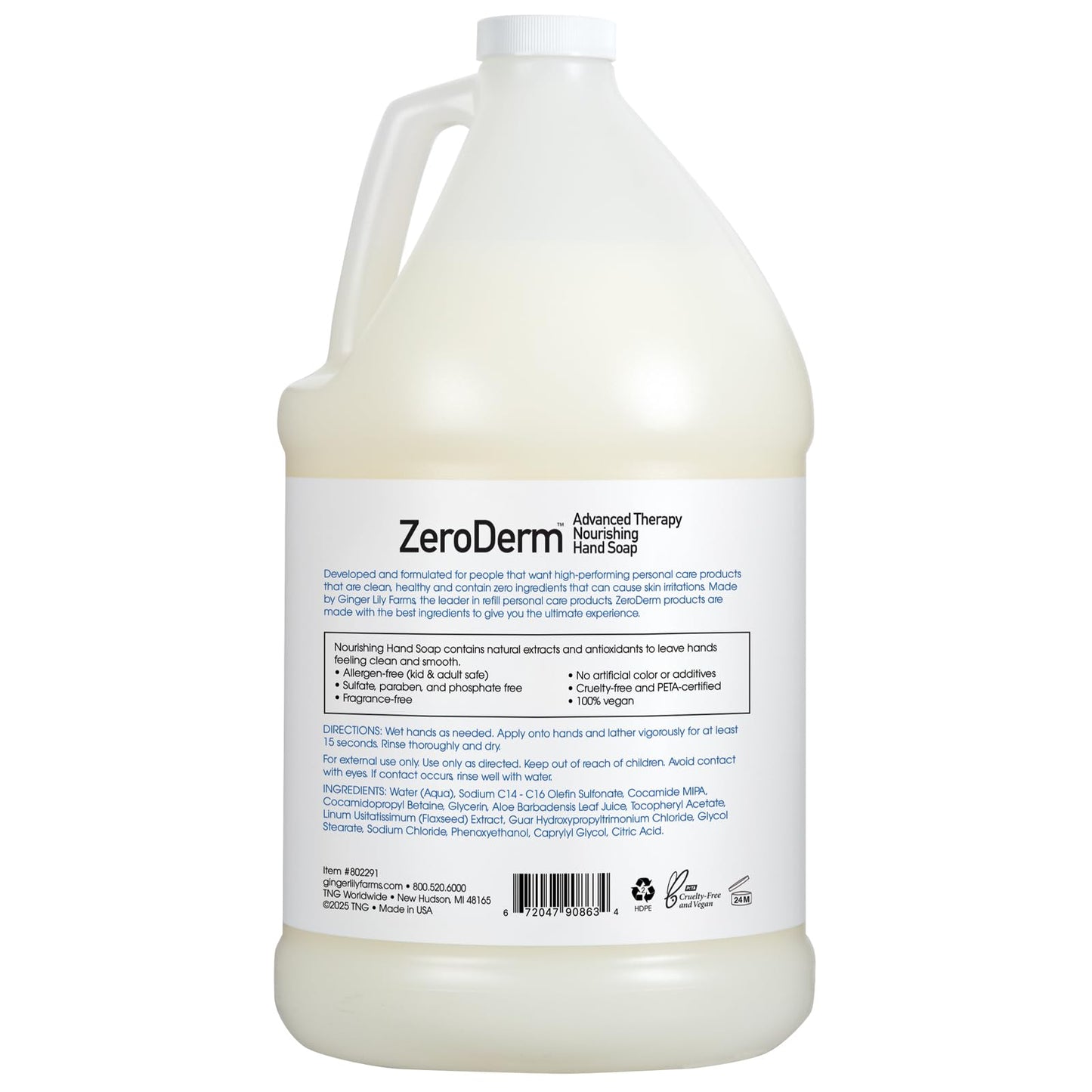 Ginger Lily Farms Botanicals ZeroDerm Advanced Therapy Nourishing Liquid Hand Soap Refill 100% Vegan Cruelty-Free Fragrance-Free, Unscented, 128 Fl Oz Beauty & Personal Care Ginger Lily Farms