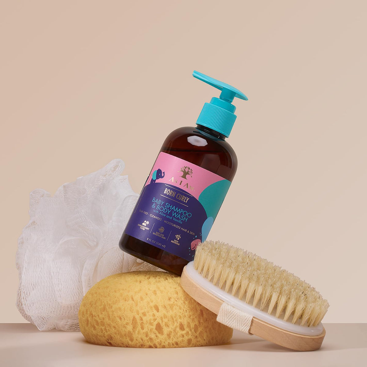 As I Am Born Curly Shampoo & Body Wash Baby & Kids 8 oz - Tear-Free Hair & Body Cleanser - with Aloe Vera & Vanilla - Gently Cleanses, Hydrates &