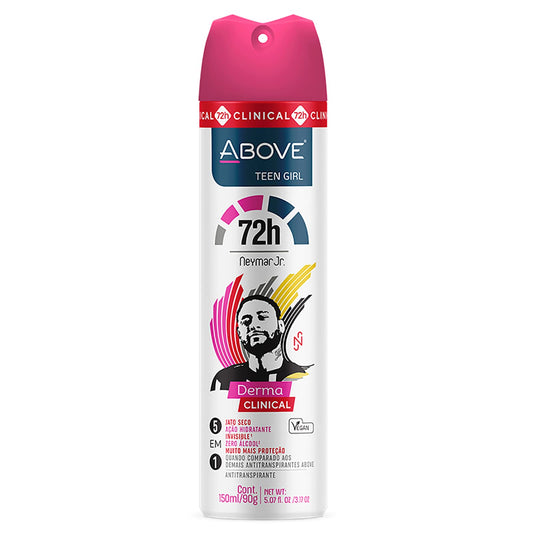 ABOVE 72 Hours Derma Clinical Antiperspirant Deodorant, Neymar Jr Teen Girl, 3.17 oz - Deodorant for Teens - Red Fruits and Vanilla Notes - Dry Spray Beauty and Personal Care ABOVE