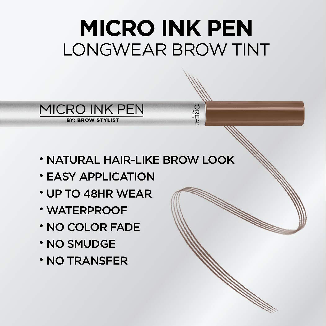L'Oreal Paris Micro Ink Pen by Brow Stylist, Longwear Brow Tint, Hair-Like Effect, Up to 48HR Wear, Precision Comb Tip, Light Brunette, 0.033 fl; oz. Beauty & Personal Care L'Oreal Paris