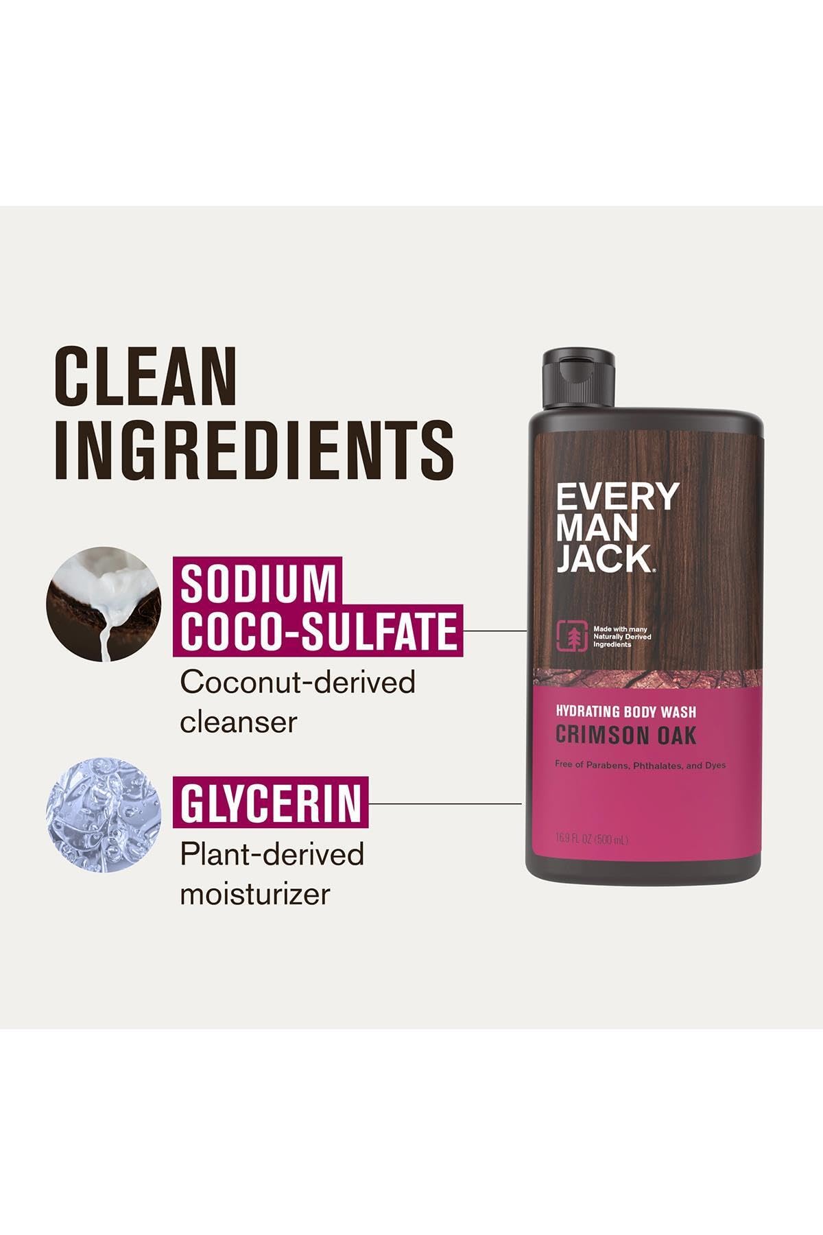 EVERY MAN JACK Crimson Oak Body Wash, 16.9 FZ Beauty & Personal Care Every Man Jack