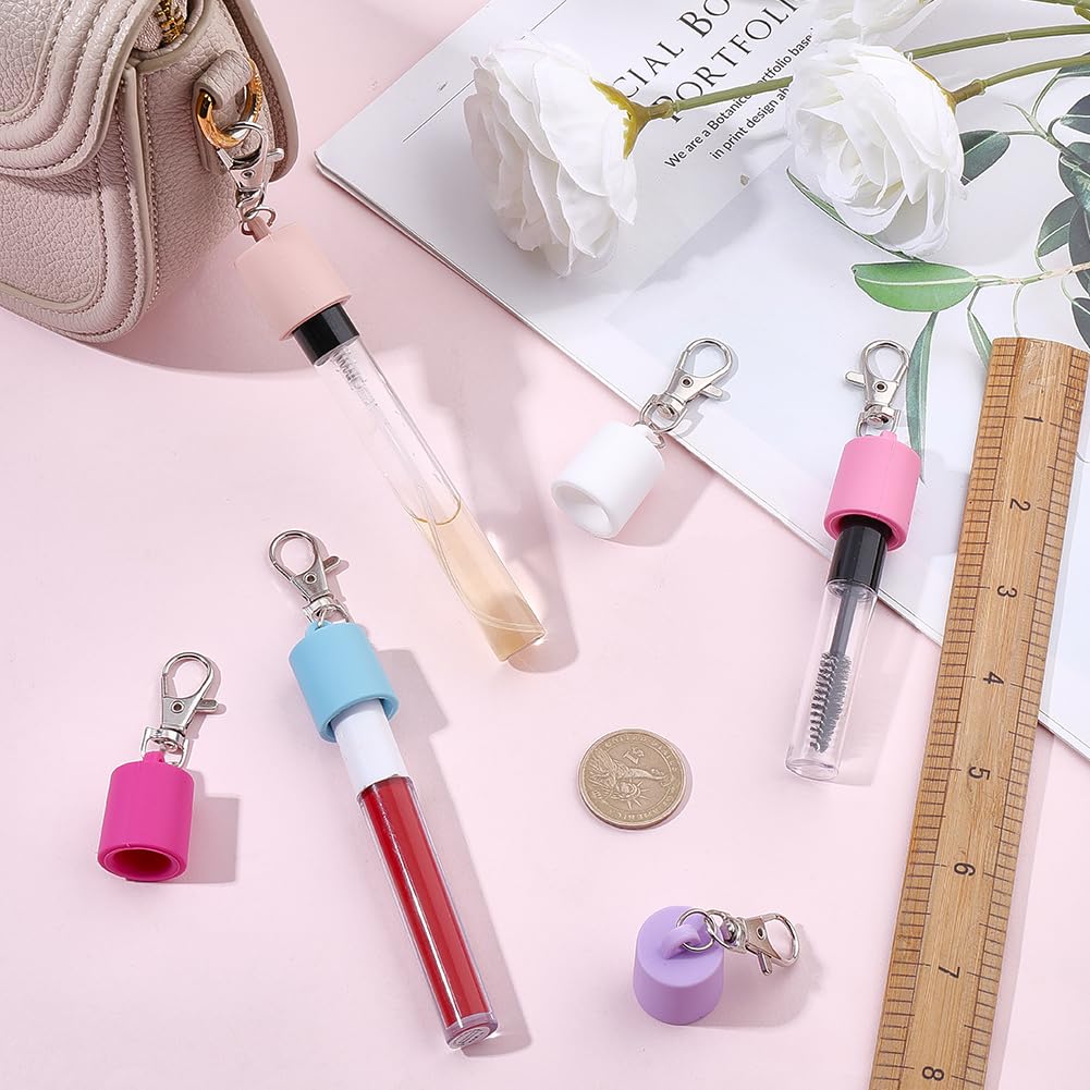 CRASPIRE 6 Colors Lip Balm Keychains Silicone Cap Lip Gloss Key Chain Portable Holder Durable Practical Accessory Replacement Secure Clip for Bags Beauty and Personal Care CRASPIRE
