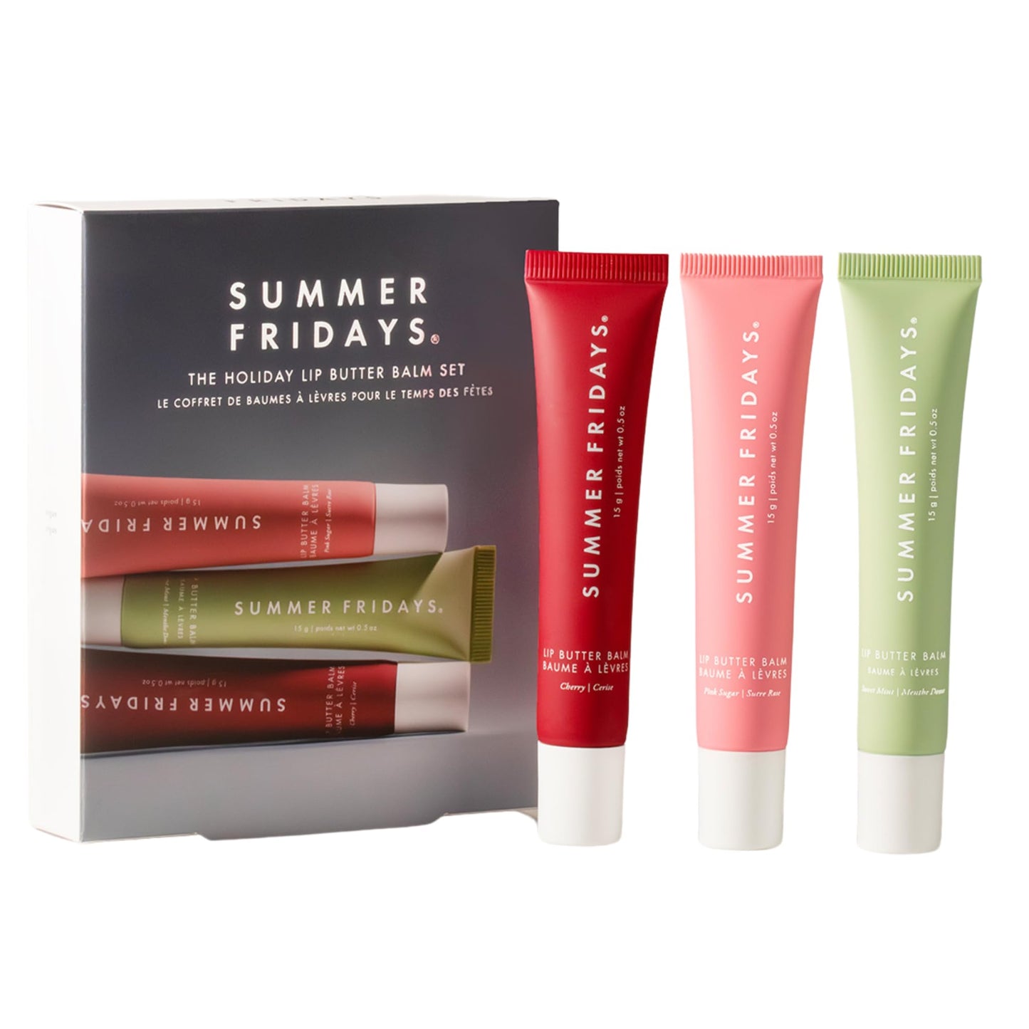 Summer Fridays Holiday Lip Butter Balm Set - Conditioning Vegan Lip Balm for Instant Moisture, Shine & Hydration - Includes Cherry, Sweet Mint & Pink Beauty and Personal Care Summer Fridays