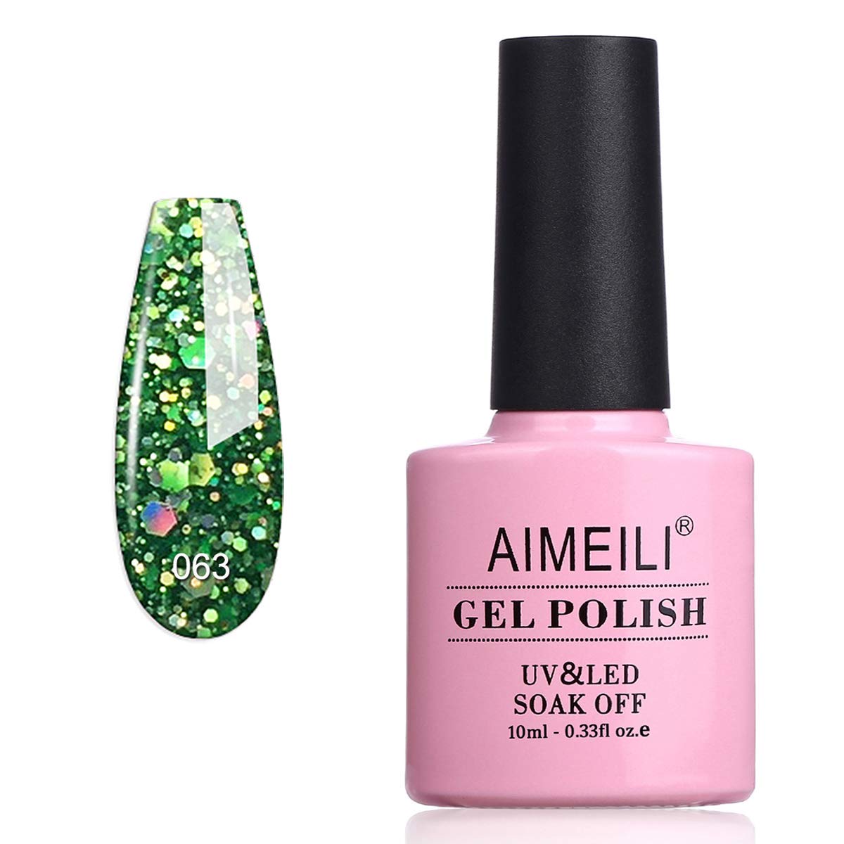 AIMEILI Soak Off U V LED Gel Nail Polish - Diamond Glitter Fire Green (063) 10ml Beauty & Personal Care AIMEILI