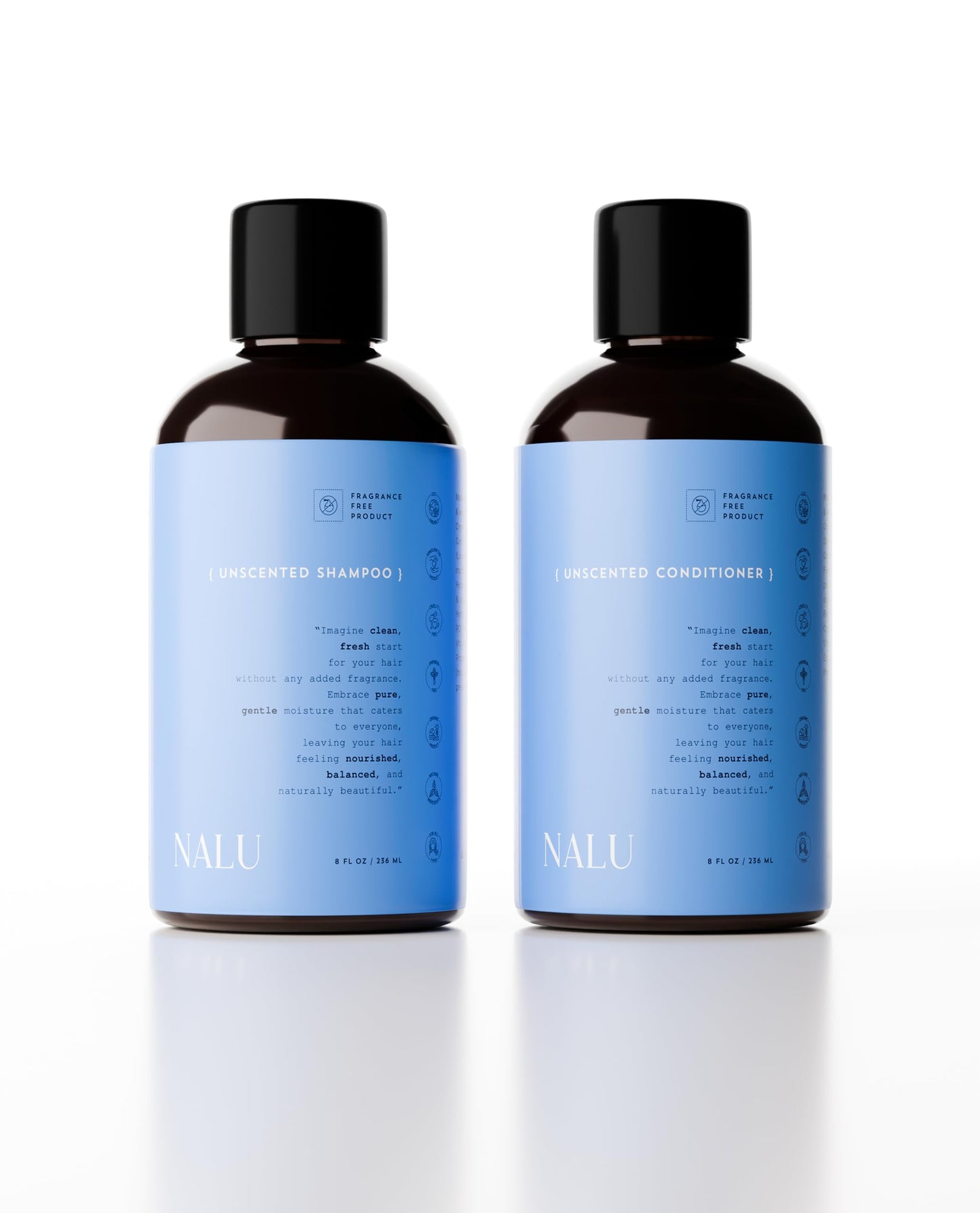 NALU Organic Unscented Shampoo & Conditioner Set - Fragrance-Free Solution for Sensitive Scalps. Nourishing & Strengthening. 8 Fl Oz Each. Beauty & Personal Care NALU
