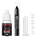 Vampire Fangs Kit with Black Lipstick & Fake Blood - 4 Pairs 4 Sizes SFX Fake Teeth, Vampire Blood & Goth Lipstick for Halloween Cosplay Makeup Beauty & Personal Care Js2U ZW