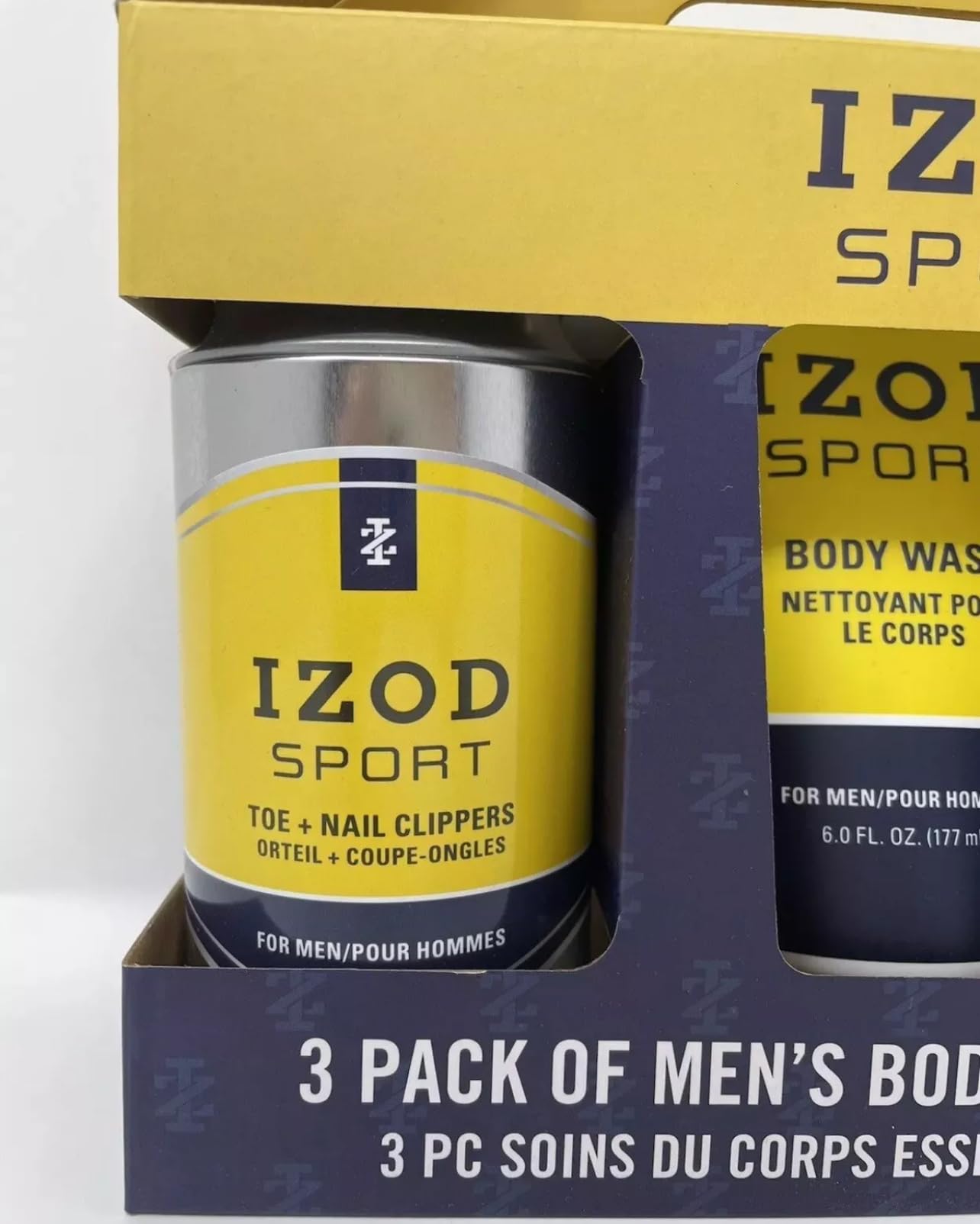 IZOD Sport 3 Pack Body Care, Toe & Nail Clippers, Body Wash and 40g Sponge, Blue & Yellow Beauty & Personal Care IZOD