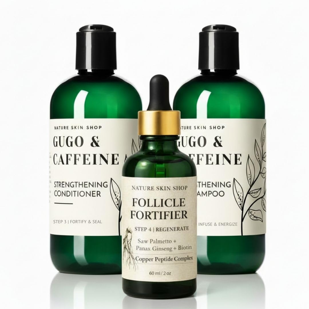 Nature Skin Shop Gugo and Copper Peptide Hair Mastery System 3 Piece Set with Strengthening Shampoo, Conditioner and 2 oz Scalp Serum Beauty & Personal Care Nature Skin Shop