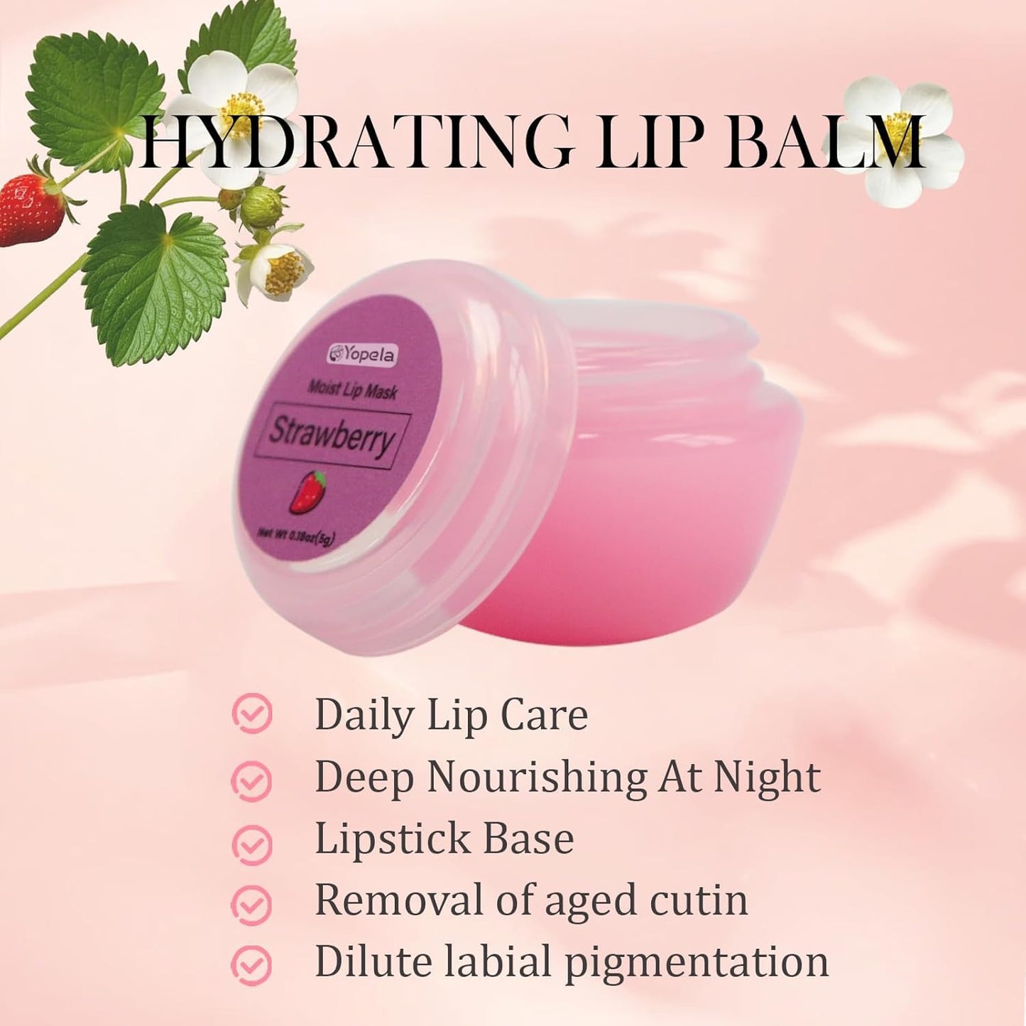 6 Pack Cute Lip Mask Sleeping Overnight for Dry Lips with Coconut Oil and Beeswax -Smoothing Hydrating Softening Plumoing Moisturizing with Small Lip Beauty and Personal Care Yopela