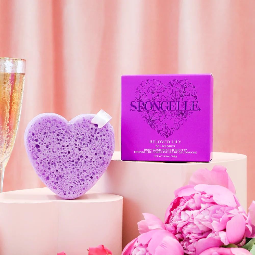 Spongellé Beloved Lily Heart Bath Sponge - Built-in Body Wash & Body Scrubber, Shower Loofah Sponge for Women - 20+ uses Beauty and Personal Care SPONGELLÉ