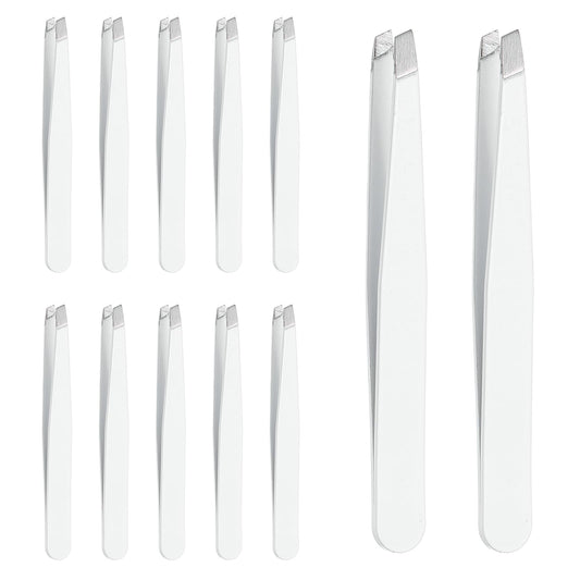 HARFINGTON 12Pcs Eyebrow Tweezers Set Stainless Steel Slanted Tip Beauty Tweezers Hair Plucking Casual Beauty Tools for Facial Hair Eyebrow, White Beauty and Personal Care HARFINGTON