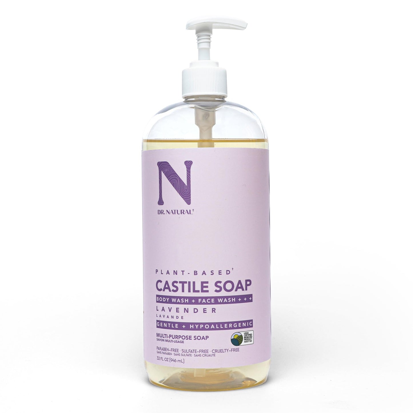 Dr. Natural Castile Liquid Soap - Multi-Use Body Wash, Shampoo and Face Wash - Hydrating Body Soap for Skin, Hair, Pets and Home - Lavender - 32 oz Beauty & Personal Care Dr. Natural