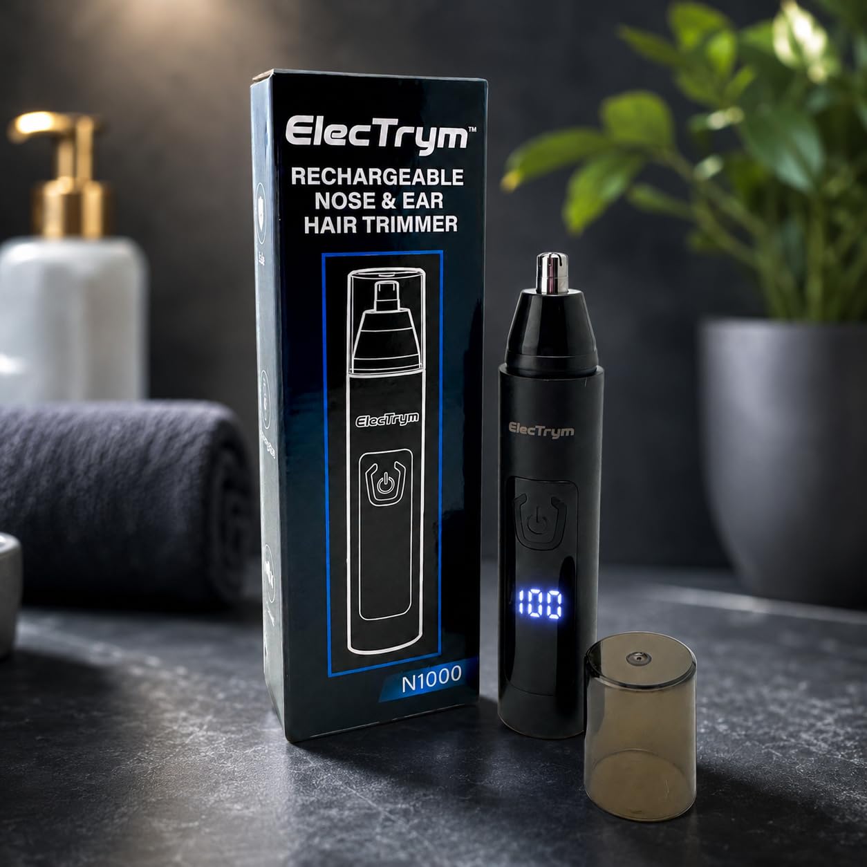 ElecTrym N1000 Rechargeable Nose & Ear Hair Trimmer, 12000 RPM Motor, 360 Degree Rotating Blade, LED Battery Display Beauty and Personal Care ElecTrym