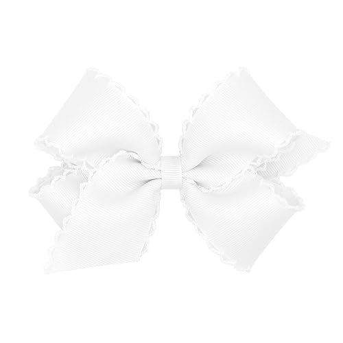 Wee Ones Girls' Classic Grosgrain Moonstitch Edge Hair Bow on a WeeStay Hair Clip, Matching Edge, Medium, White Beauty & Personal Care Wee Ones