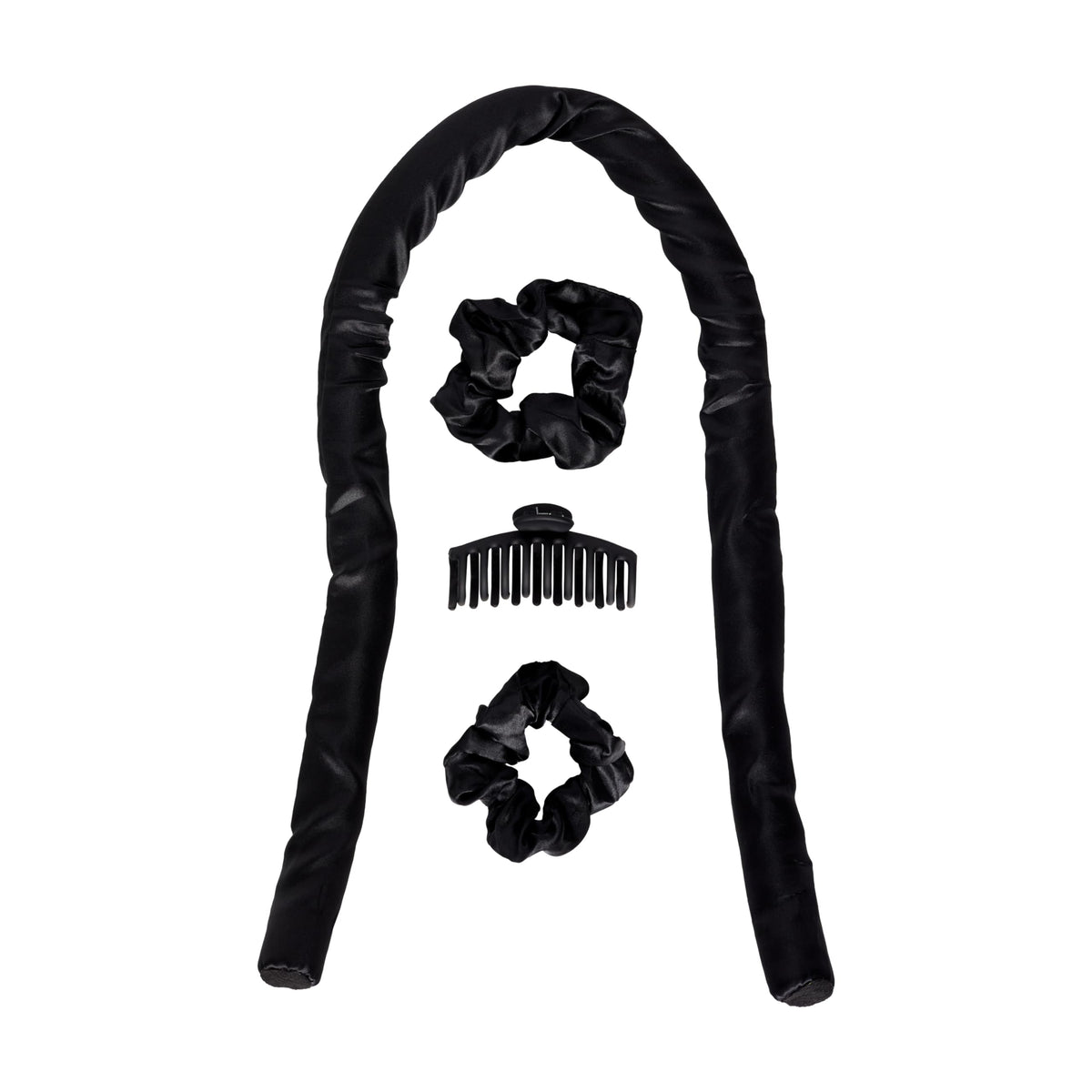 Goody Heatless Curls, Black - 2 Satin Scrunchies & 1 Large Claw Clip To Hold Satin Roller Rod in Place, Overnight Heat-Free Hair Styling, All Hair