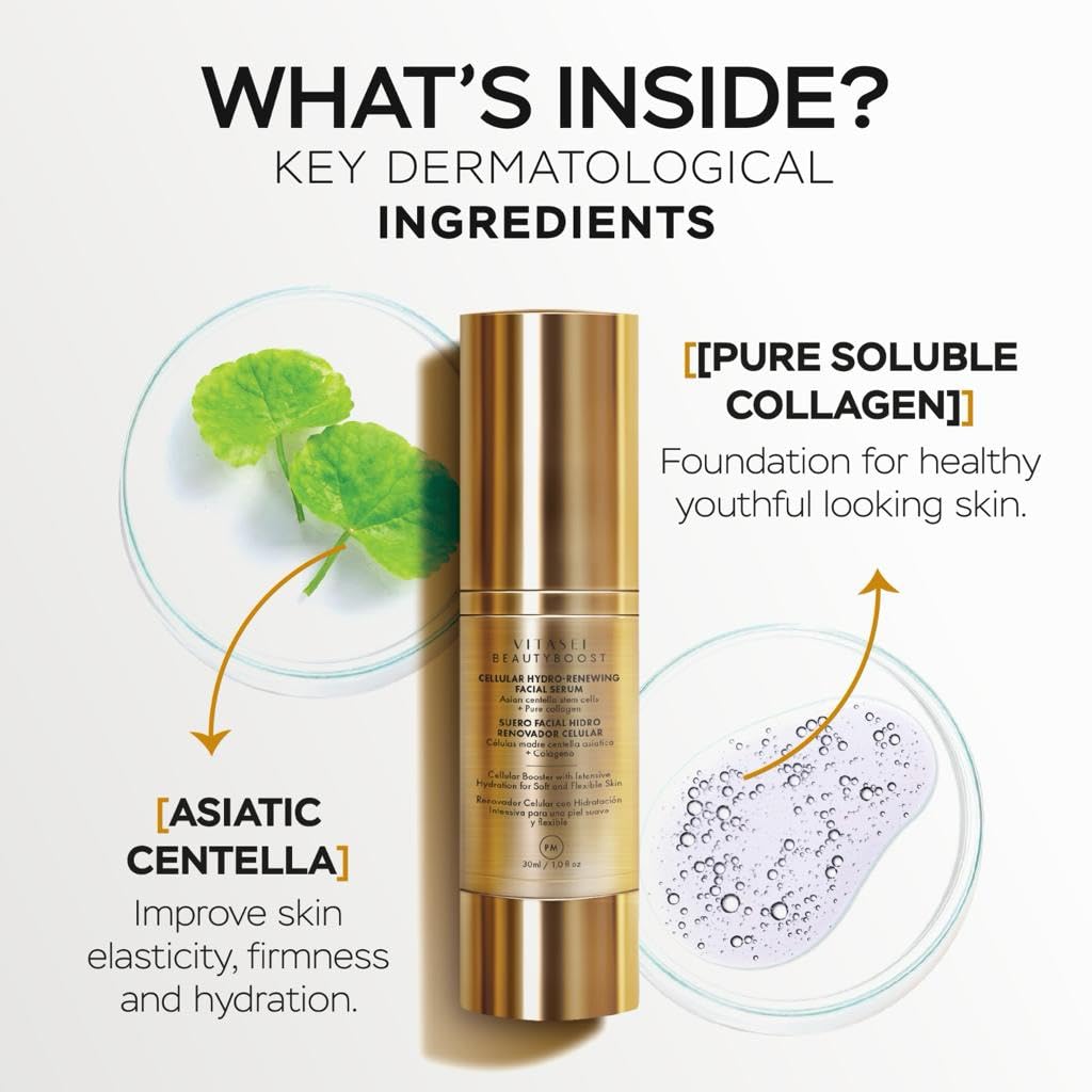 VITASEI Beauty Boost Facial Serum, Anti Aging Cellular Hydro-Renewing Night Serum W/Cotton Stem Cells & Collagen for Women & Men, Hydrating Face Oil Beauty & Personal Care VITASEI