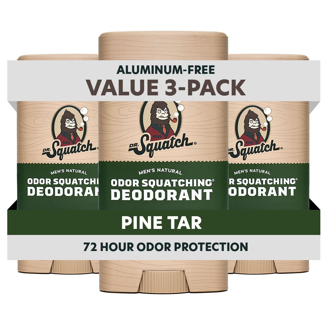 Dr. Squatch Natural Men’s Deodorant - Aluminum Free Natural Deodorant Men with Charcoal & Postbiotics for 72-Hour Odor Protection - Pine Tar, 2.65oz Beauty and Personal Care Dr. Squatch