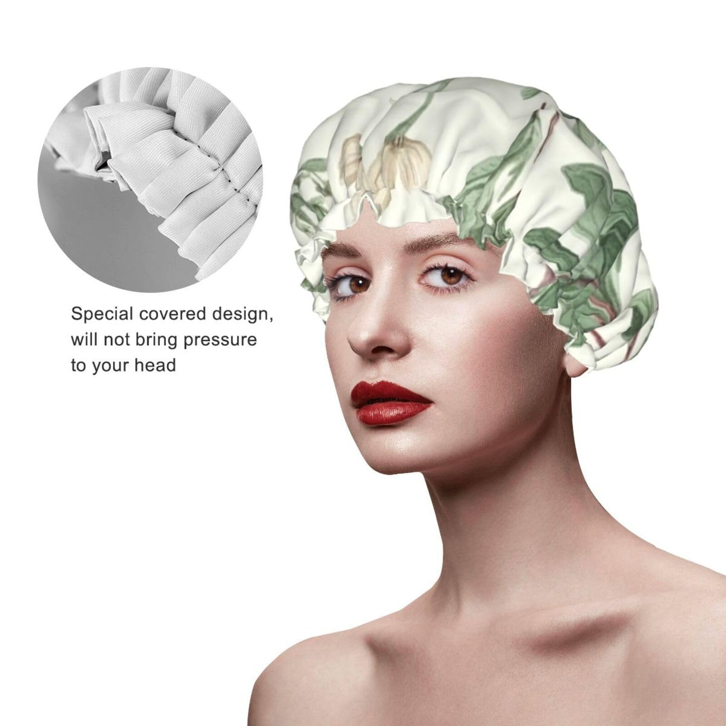 Reusable Shower Cap for Women Men Large Waterproof Shower Bonnet Washable Bath Cap Green Flower Herb Sage Leaves and Branches Hair Hat Elastic Band Beauty and Personal Care FJWSLCH