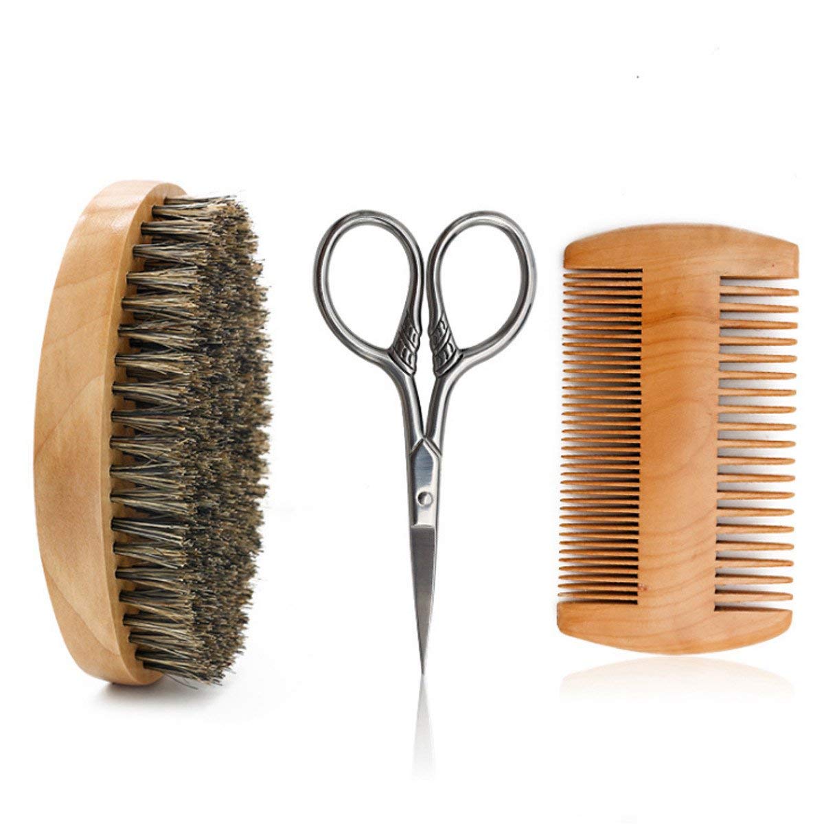 Hair Dough Beard Brush & Comb, Scissors Set for Men, Set Includes Soft Boar Bristle Brush, Bamboo Wide Tooth Comb, and Mustache Trimming Scissors Beauty & Personal Care AOHO MOOON