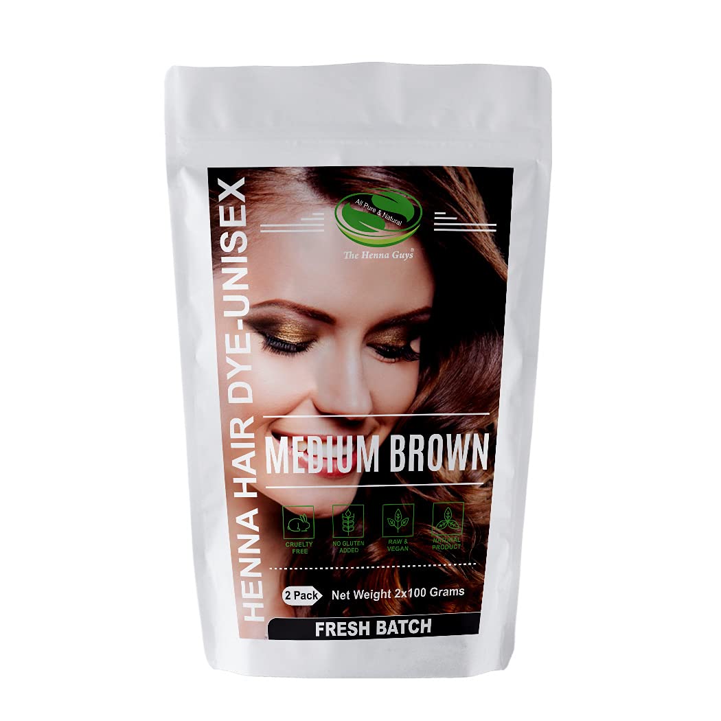 2 Packs Of Medium Brown Henna Hair & Beard Color/Dye 100 Grams - Natural Hair Color, Plant-based Hair Dye - The Henna Guys Beauty & Personal Care The Henna Guys