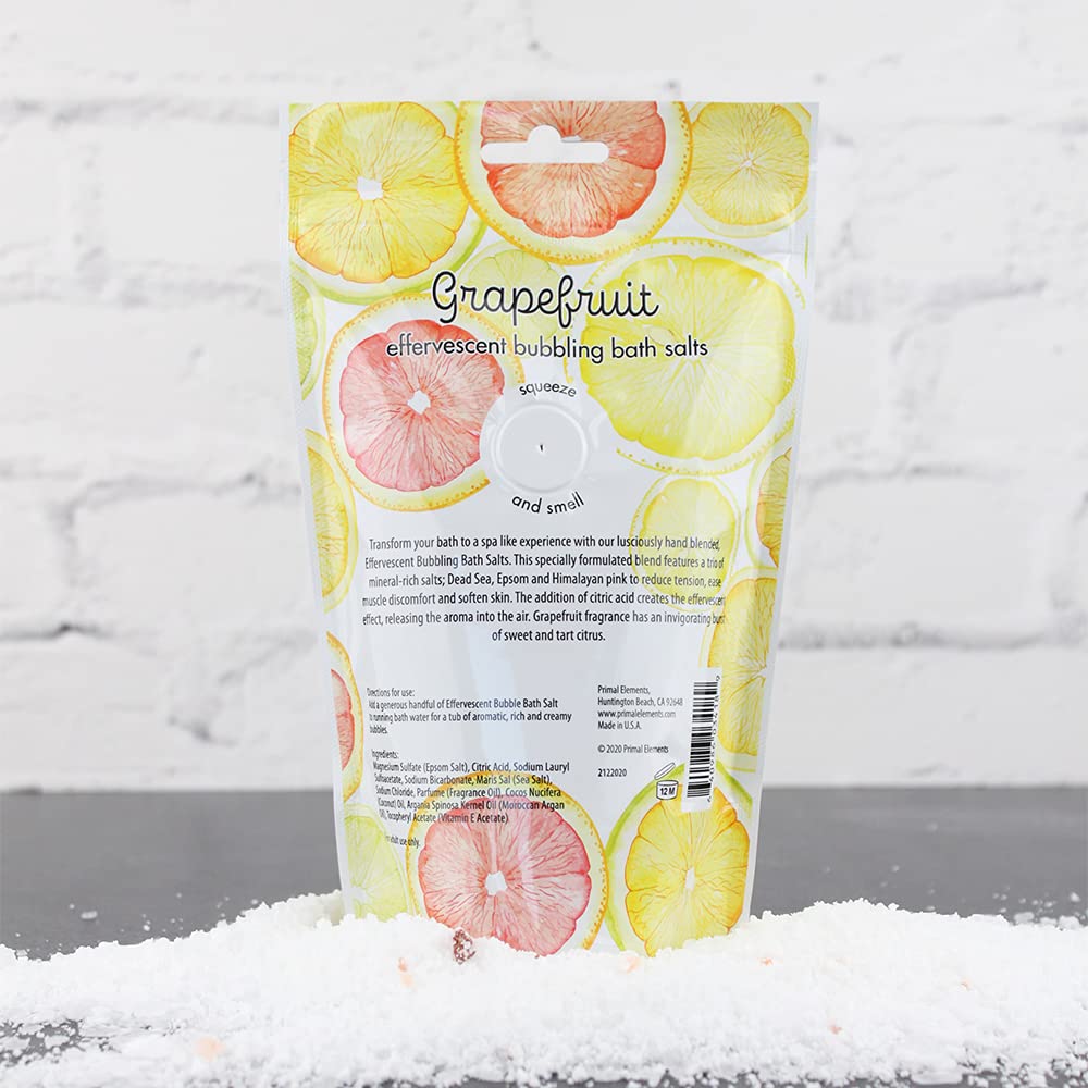 Primal Elements Detoxifying Sea Salt Soak, Bubbling Aromatherapy Salts, Grapefruit, 12 oz Resealable Bag Beauty and Personal Care Primal Elements